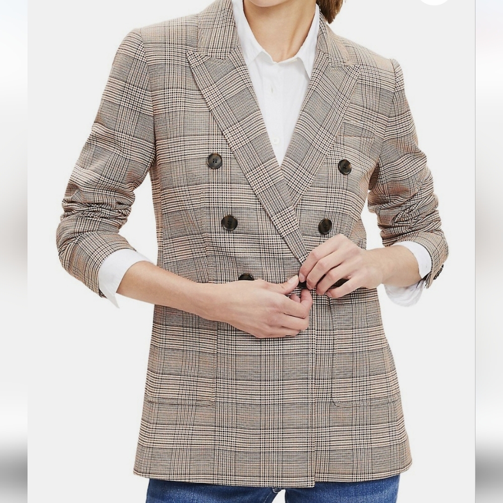 Loft Plaid Double-Breasted Blazer